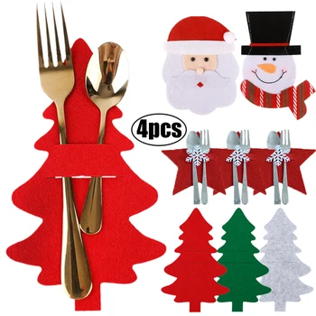 4tk Xmas Söögiriistade Hoidja Kott Xmas Tree Santa Snowman Lumehelves Star Kahvel, Nuga Lusikas Söögiriistad Kotid Köök jõuluehe
