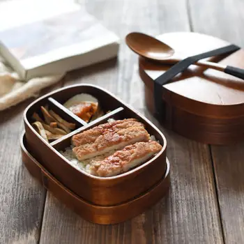 Kasti Piknik Korduvkasutatavad Toidu Mahuti Office Portable Lunch Box Lapsed Puidust Bento Dinnerware Puidust Lauanõud 600ml Söögituba