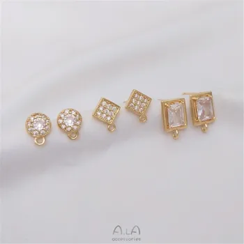 14K gold color set tsirkoon ring ristkülikukujuline teemant kõrvarõngad koos sõrmused 925 silver ear pin-DIY kõrvarõngad