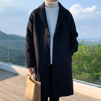 Meestele Korea Fashion Talve Jope Mantlid 2021 Villast Mantlit Mens Liiga Harajuku Overcoat Mees Jaapani Streetwear Jakid