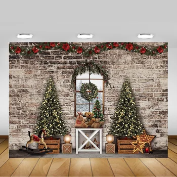 Fotograafia Jõulud Taustal Windows Jõulupuu Brick Wall Background Mänguasjad Talvel Pere Poole Video Asjade Rekvisiidid