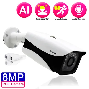 Näotuvastus 4K POE IP-Kaamera H. 265 8MP Väljas Liikumise Tuvastamise Audio Kaamera Juhtmega Julgeoleku Kaitse, Video Bullet Kaamera