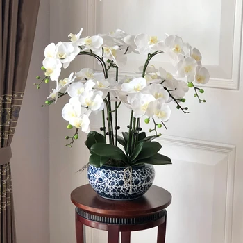 Suur Kunstlik Orhideed PU Reaalne Touch Käsitsi Seada Kunstlik Klaas Suur Kunstlik Lill Korraldus Nr Vaas Kodu Kaunistamiseks