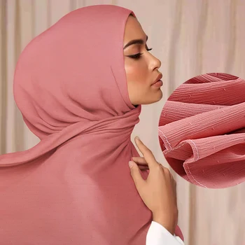 Mood Tekstuur Plisseeritud Sifonki Hijab Sall Moslemi Naiste Wrap Tahked Värvi-Ja Kaelarätikud Peapael Moslemi Hijabs Headscarf Sall Turban