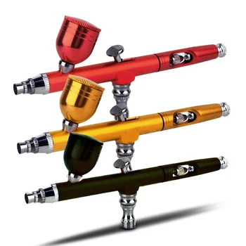 Dual Action Pen Spray Gun Komplekt Meik Küünte Art Design Tätoveering Kook Dekoreerimiseks DIY Nail Art 0,3 mm 7cc Cup Kollane Must Punane