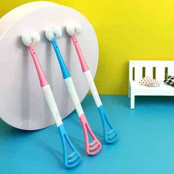 1tk Kolm külgedega Hambahari Beebi Laste Teethbrushes Pehmed Harjased Käepide Kraapima Keele Kate Imiku Silikoonist Pintsel