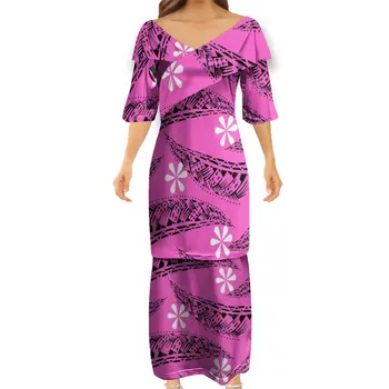 Suur Suurus 7XL Hawaii Polüneesia Hõimude Lady V-kaeluse Puletasi Retro Stiilis Kleidid, mis on Kohandatud Nõudlus Puletasi Kleit Paarid Kleit