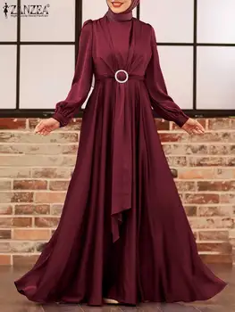2022 ZANZEA Mood Abaya Dubai Pikk Varrukas, Maxi Kleit, Elegantne Kevadel Moslemi Naiste Kleit Satiinist Tahke Rüü Femme Islam Riided