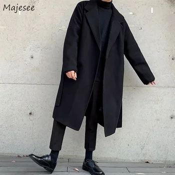 Meeste Must Vill Segud Mantlid Pluss Suurus S-4XL Ulzzang Vabaaja Kõik-mängu Outwear Preppy Stiili Tahke Tiivad Uus Paksenema Jaapani Soe