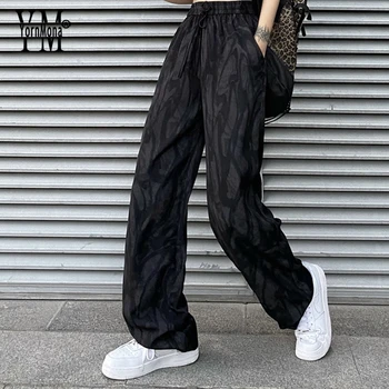 YornMona Sügis Naiste Püksid Harajuku Must White Tie Dye Fashion Streetwear Kõrge Vöökoht Vabaaja Lahtised Pikad Püksid Naiste Kevad