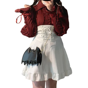 Elegantne Mood Must Mini Seelik Naiste Kõrge Vöökoht Harajuku Gooti Kawaii Lolita Pits Üles Valge Punk Vintage Sidemega Lühikesed Seelikud