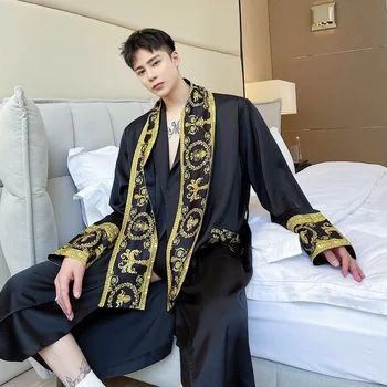 Meeste Kevad Pikk Jope Mees Satiin Nightgowns Windbreaker trentš Streetwear korea Stiilis Vintage Pikk Kampsun, Jakid Mees