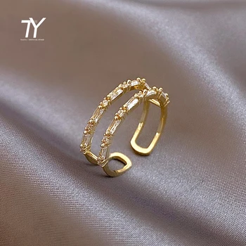 Uus Klassikaline Tsirkoon Kulla Värvi Topelt Kiht Avatud Rõngad Womans Lõuna-Korea Fashion Ehted Gooti Poole Tüdrukute Luksus Sõrmus Komplekt