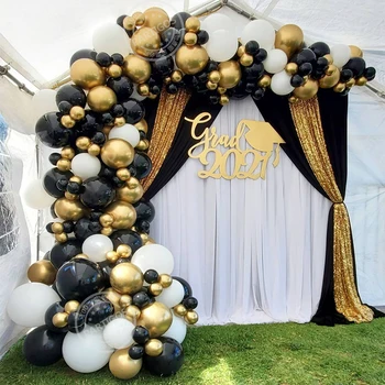 177Pcs Metallik Black&Gold Õhupallid Vanik Arch Kit Valge Lateks Baloons Lõpetamise Pulmi, Sünnipäeva Teenetemärkide