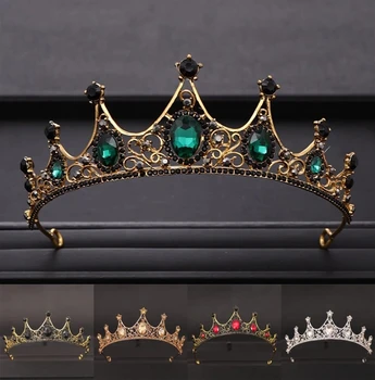 Mood Elegantne Vintage Väike Barokk Roheline Kristall Tiaras Kroonid Naiste jaoks Tüdrukud Pruudi Pulmas Juuksed Ehted Tarvikud ML