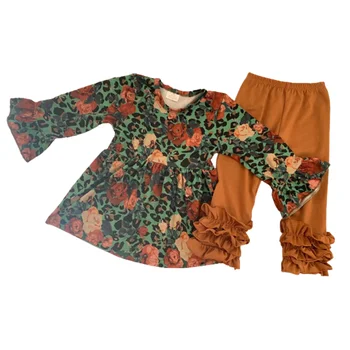 Uute tulijate Beebi tüdrukute riided pikk varrukas tuunika flower print ruffle püksid laste boutique varustus
