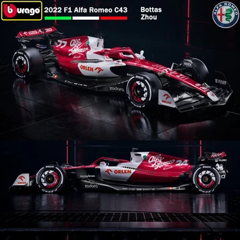 Bburago 1:43 2022 F1 Alfa Romeo Autode Võidusõidu C42 #24 Guanyu Zhou #77 Valtteri Bottas Sulamist Auto Mudel Mänguasi Laekuva Kingitusi Täiskasvanud