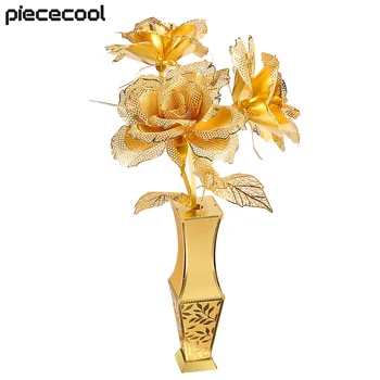 Piececool Mudel, Hoone Komplektid Golden Rose 3D Metallist Puzzle Lastele Aju Teaser DIY Mänguasjad, Pusled Sünnipäeva ystävänpäivä Kingitused