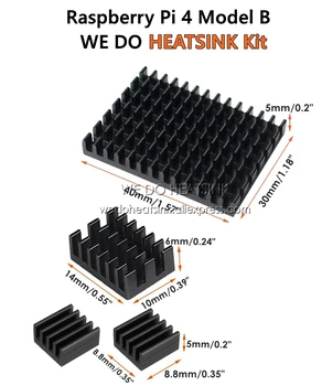 Must Alumiinium Heatsink Külmik DIY Kit For Vaarika Pi-4 Mudel B Termiline Lint