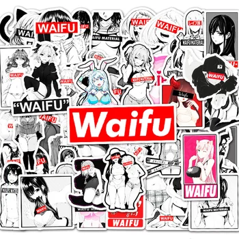 10/30/50tk Must Valge Anime Hentai Sexy Girls Waifu Kleebised Kleebised Esteetiline Kunst Sülearvuti Telefon Sülearvuti PVC Kleebis Pack